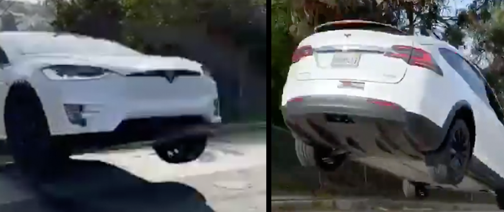 Youtuberns galna tilltag – hoppar med en Tesla Model X