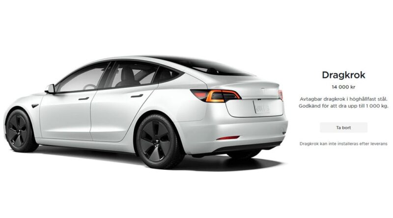 Dragkrok åter på tillvalslistan för Tesla Model 3 och Model Y