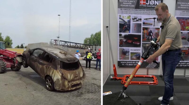 Danska uppfinningen EV Firegun släcker branden i en elbil på minuter